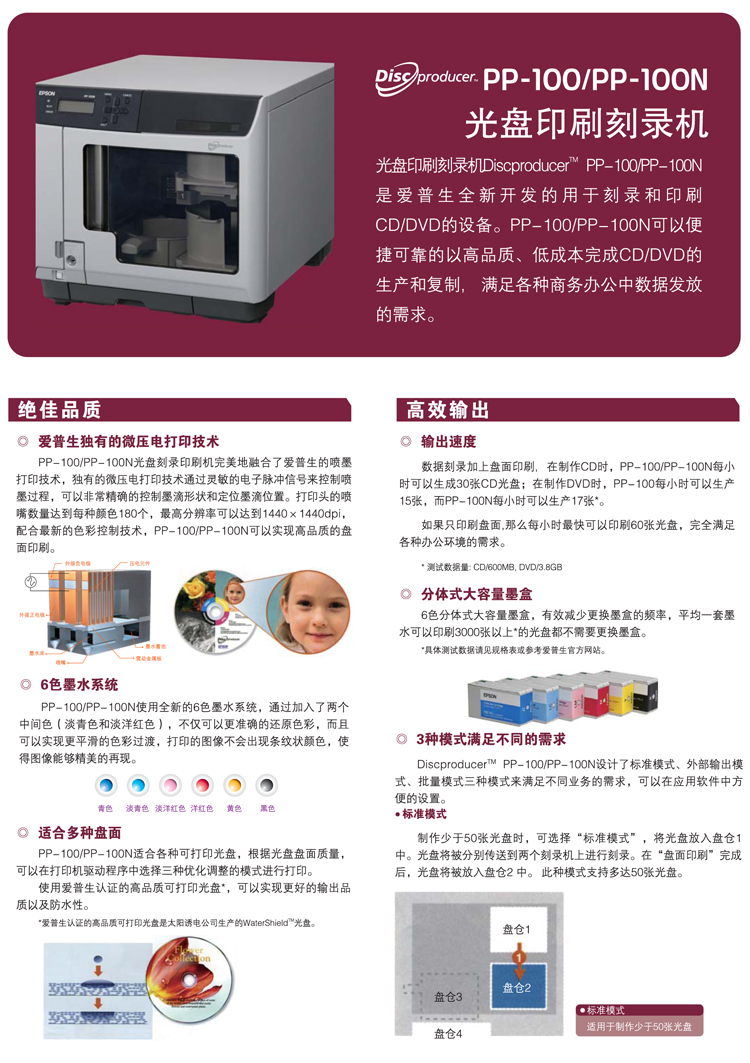爱普生PP-100/PP-100N光盘印刷刻录机的功能详情